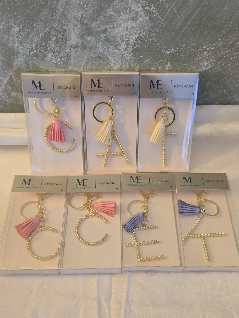 7 Modern Expression Keychain With Tassels Monogram A, C, E, K, T.  New